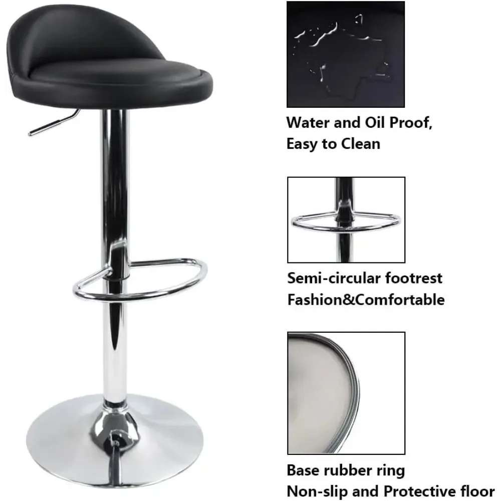 PU Leather Round Bar Stool com Costas, Altura ajustável, Cadeira giratória, Cozinha de casa, Banquinho sem encosto com apoio para os pés