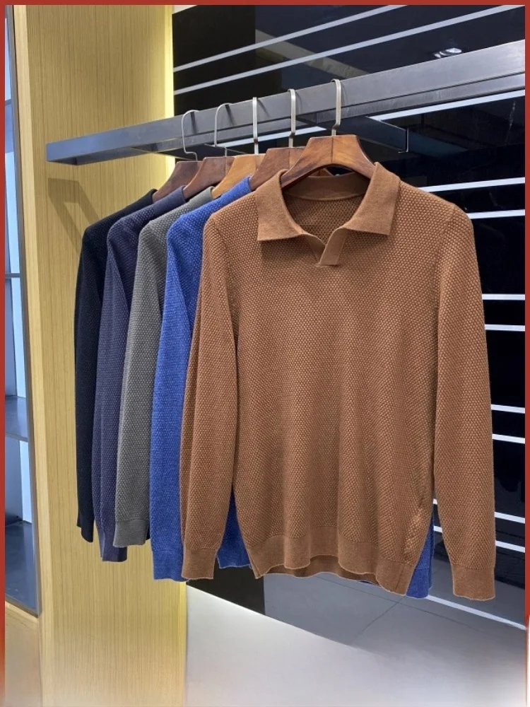 

Italian Sle Knitted Wool Blend irt Soft cher Collar Autumn Winter New Arrival Pine Patterned Men's Fas...