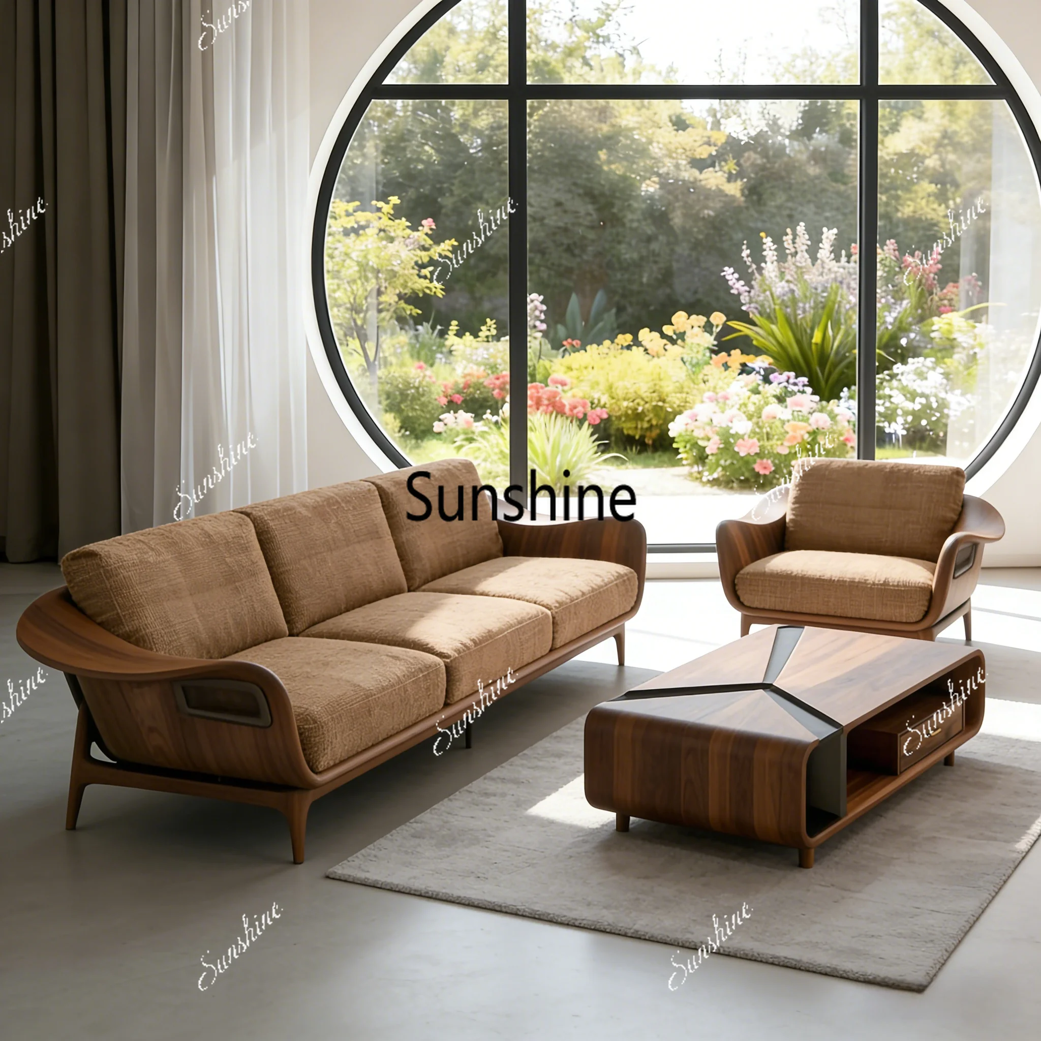 

New Chinese-style simple ash wood living room sofa combination