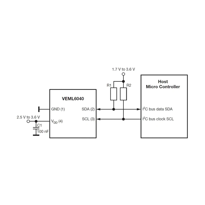 Der VEML6040 RGBW-Farbsensor misst die Intensität des Umgebungslichts mithilfe eines integrierten I2C-Chips. – Detail 3