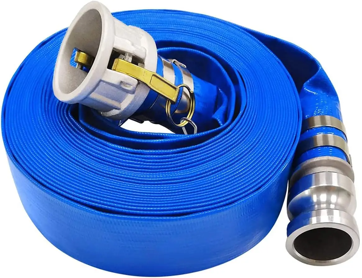 

2" x 50' Blue PVC Backwash Hose with Camlock C and E Fittings, Heavy Duty Discharge Hose, Durable Reinforced Pool Drain Hose