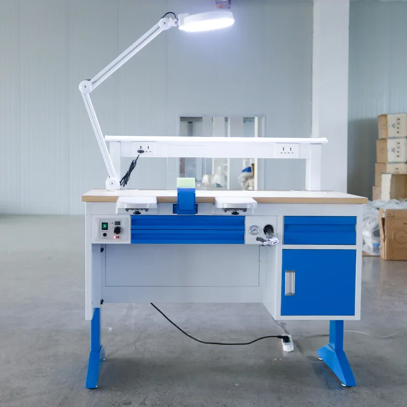 Steel Wood Double Person Dental Furniture Lab Work Bench With LED Light