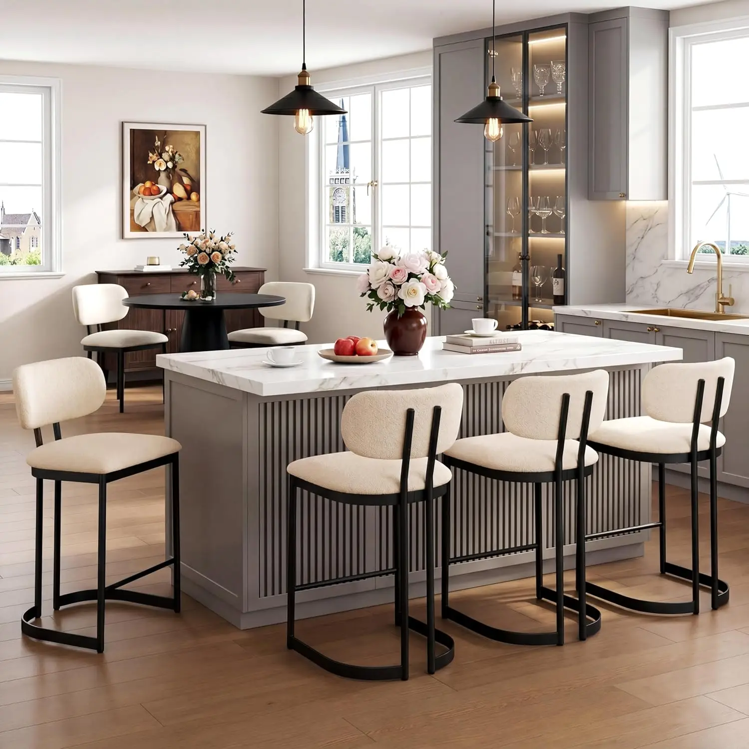 

25.6in Upholstered Counter Stool With Back Metal Legs Kitchen Island Bar Set 4,Customized