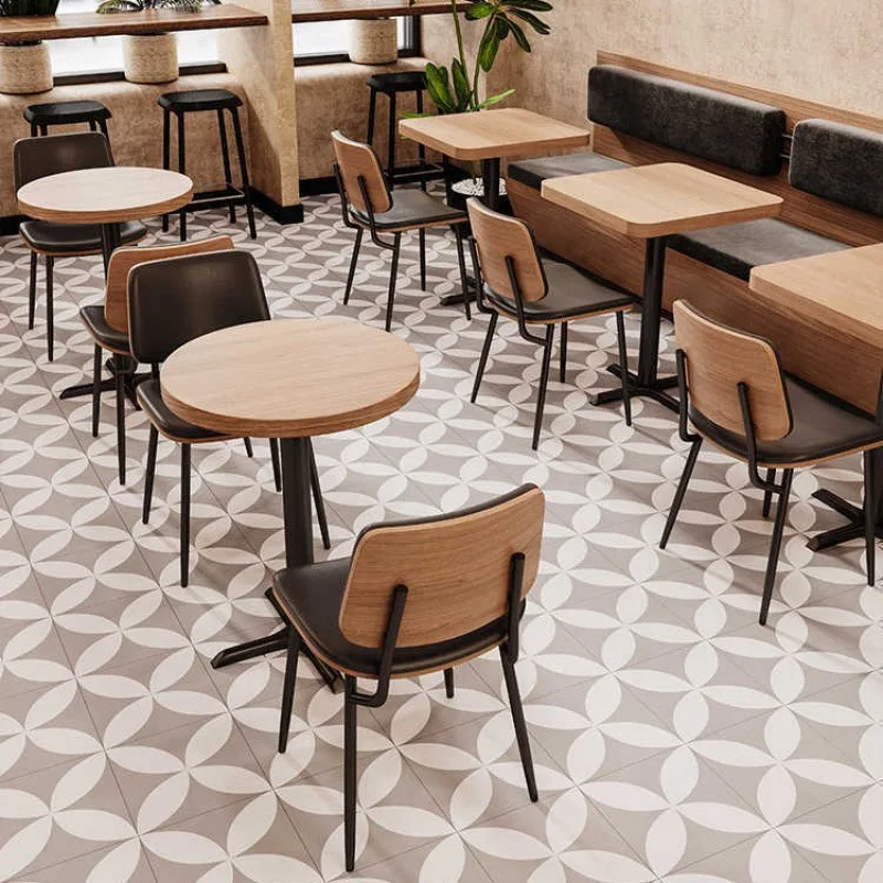 Modern Commercial Restaurant Table And Chair Set Wooden Cafe Furniture Metal Frame Catering Seat Suitable For Coffee Shop Bistro
