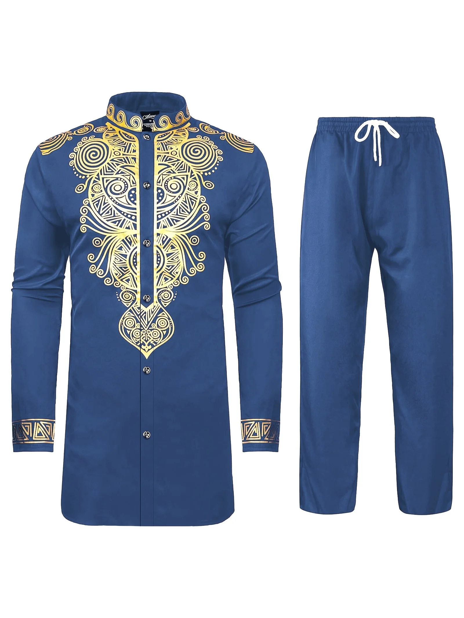 Muslim Robe Ethnic Style Pattern Printing 3D Printing Technology Long Sleeves Long Pants Arab Men's Traditional Clothing Casual