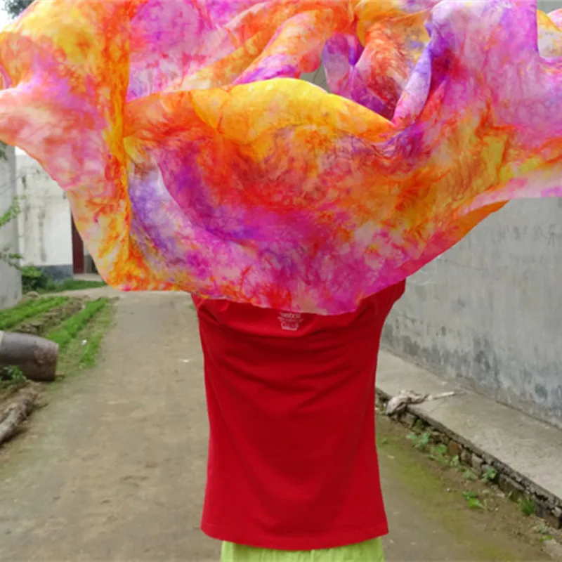 100% Pure Silk Tie Dye Floral Belly Dance Silk Veil 250*114cm Hand Thrown Scarf Shawl Colorful Pink Blue Flowy Light Weight Prop