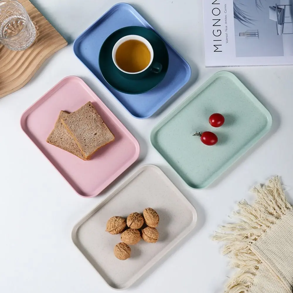 صينية تخزين بلاستيكية من قش القمح مستطيلة الشكل ، وصديقية ، صينية مقلاة خبز ، كوب ، طعام ، جسم صغير ، منظم غرفة معيشة ، مطبخ #1