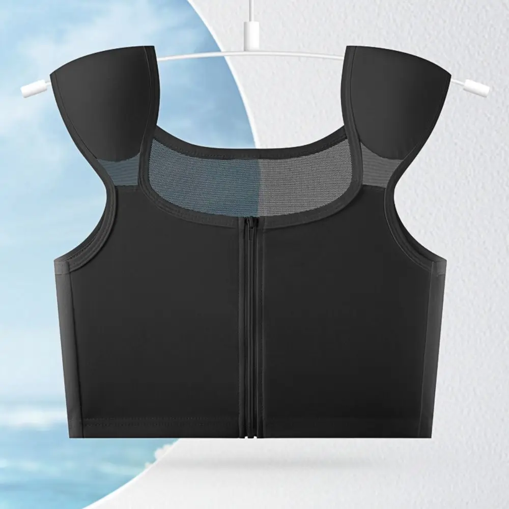 Mesh Flache Brust Binder Bustier Stoßfest Slim Fit Schulter Pad Brust Bindung Shapewear Unterwäsche Ärmel Crop Tops Mädchen