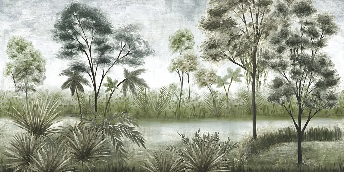 Customized 🌿 ink-wash wetland forest home decor wallpaper mural