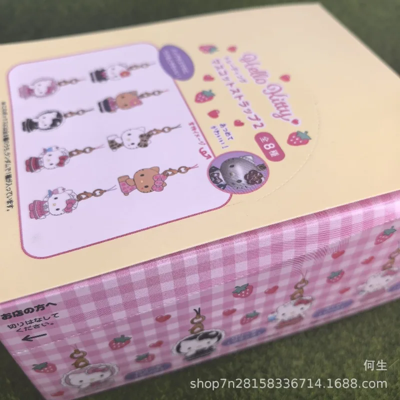 Sanrio hello kitty pendurado corrente caixa cega brinquedos mini bonito pele preta olá kitty boneca modelo pingente brinquedos coletar decoração