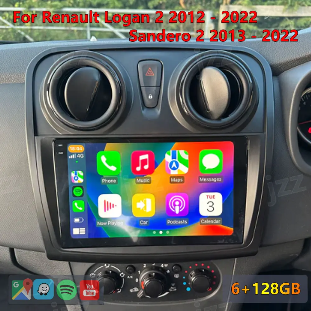 Reprodutor multimídia de rádio automotivo Android para Renault Dokker/Lodgy e Dacia (2012-2020), com suporte para Android Auto, CarPlay e navegação GPS.