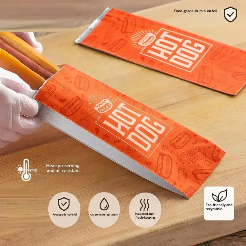 【MA】20pcs Disposable Aluminum Foil Hot Dog Bags Heat Retention Grease Resistant For Food Trucks Street Vendors Barbecues