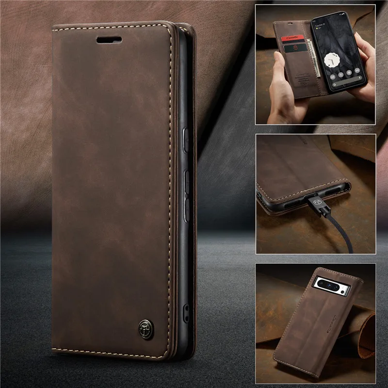 CaseMe High Quality Retro Magnetic Flip Leather Case for Google Pixel 9 Pro XL 7 6 Pro Wallet Card Cover Pixel 8A 7A Phone Coque
