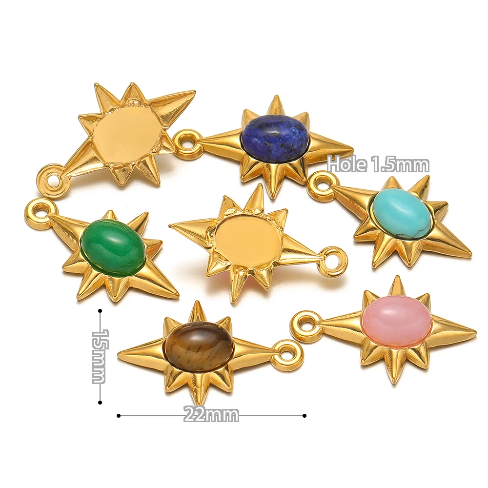 5 Stück Edelstahl-Anhänger in Form von Kürbissen und Sternen aus Naturstein für DIY-Schmuck, Armbänder, Halsketten, Anhänger und Ohrringe – Detail 4