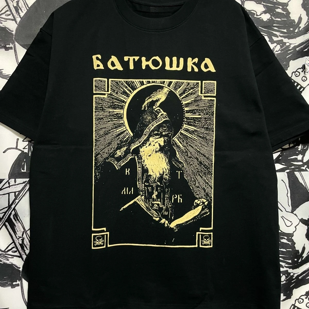 New 2026 Polish Black Metal Cotton Short-sleeved T-shirt BATUSHKA Key Ring Pattern Printed T-shirt Suitable for Both Men Women