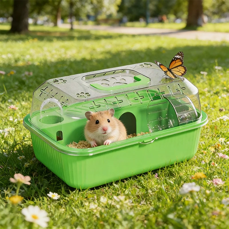 Double-Layer Hamster Carrier Large Transparent Portable Cage for Syrian Hamsters - All-Season Luxury Villa Lightweight Handle view 5
