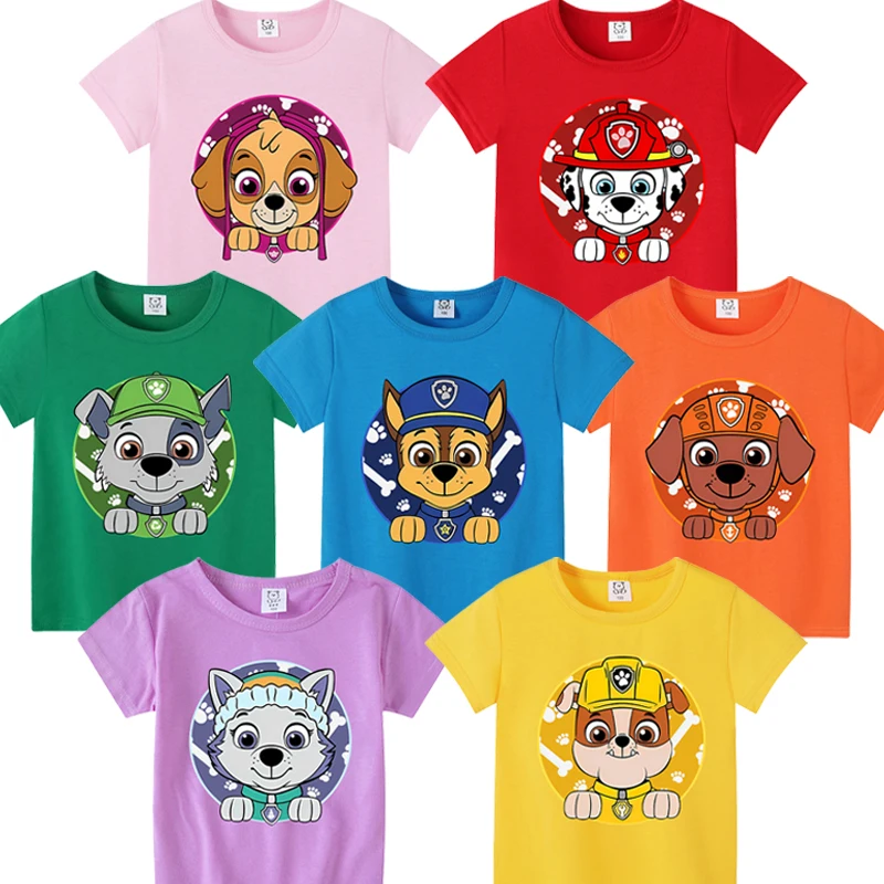 New Paw Patrol T-shirts for Children Boys Tops Cartoon Printed Cute Kids Girls Casuals Short Sleeves 2024 Baby Summer Clothes