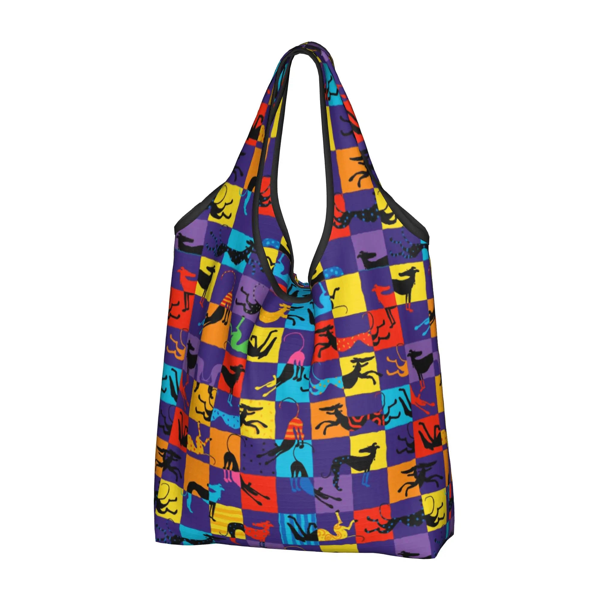 Pop Art Hounds Lurcher Grocery Shopping Tote Bag Women Kawaii Greyhound Whippet Sighthound Dog Shopper Shoulder Bag  Handbags