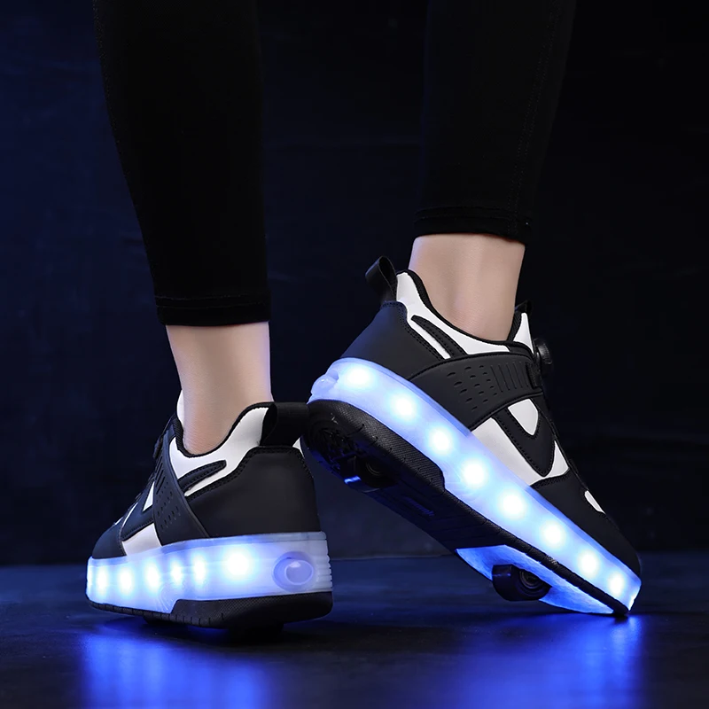 Sneakers Led Light Shoes bambini bambini ragazzi ragazze ricarica USB incandescente ruote sportive Outdoor Parkour Roller Skate Shoes