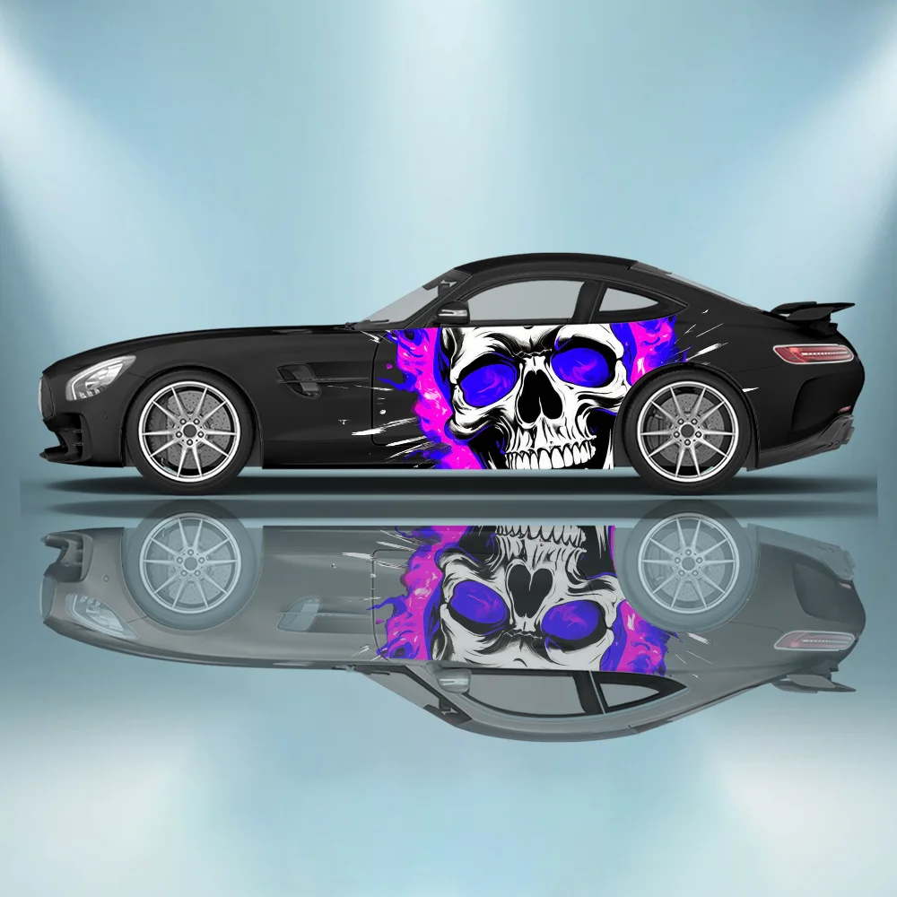 2pcs Flame Skeleton Color Car Vinyl Wraps Decal Self-adhesive PVC Sticker Suitable for Trucks SUV Decoration Auto Accessories