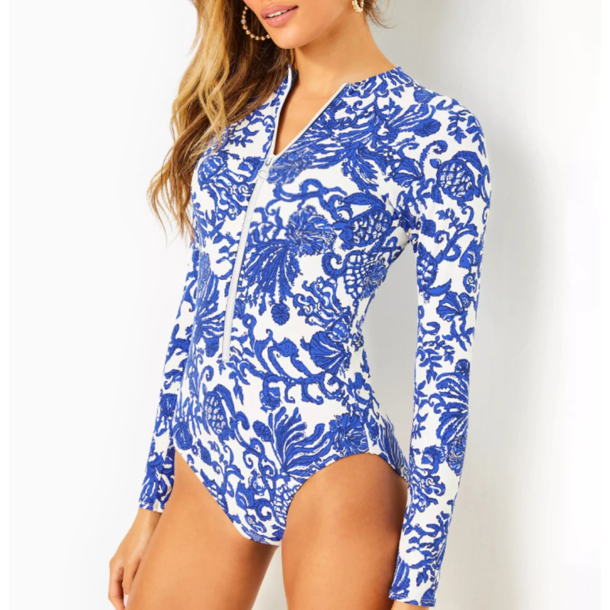 Sexy Printed One Piece Swimwear Swimsuit Long-Sleeve Surfing Suit Beach Vacation Fashion Women Bathing Suit Zip-up Swimsuit New