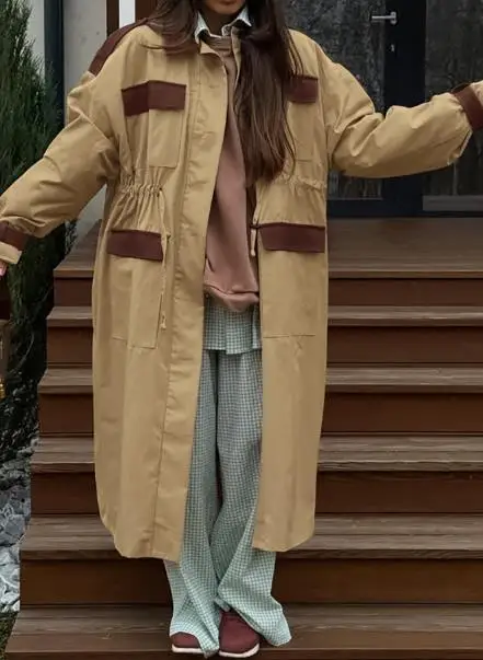 

Retro Women's Khaki Lapel Trench Coat Casual Autumn Winter Workwear Jacket