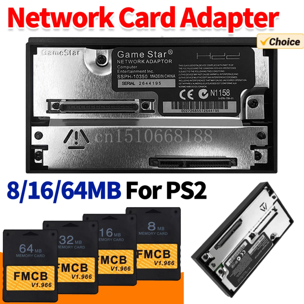 SATA Interface Network Card Adapter for PS2 Playstation 2 Fat Console SATA HDD Sata Socket w/Free McBoot V1.966 FMCB Memory Card
