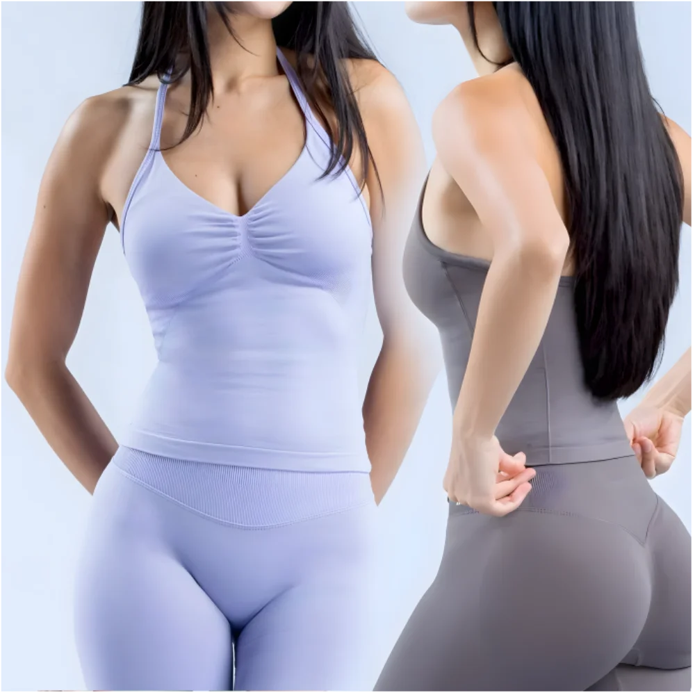 

Yoga Impact Longline Strappy Top V-neck Yoga Running Fitness Vest Gym Underwear Open-back Workout Halter Bra Outdoor Top
