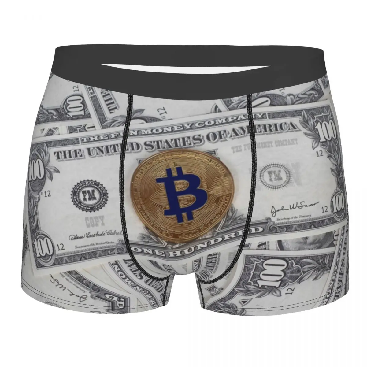 Money Art Men Boxer Briefs Bitcoin Virtual Encrypted Digital Currency Breathable Funny Underpants High Quality Print Shorts