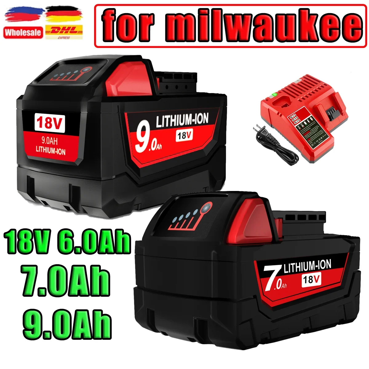 

7.0Ah/9.0Ah For Milwaukee M18 battery 48-11-1815 48-11-1850 2604-22 2604-20 2708-22 2607-22 power Tools Battery 18650.00