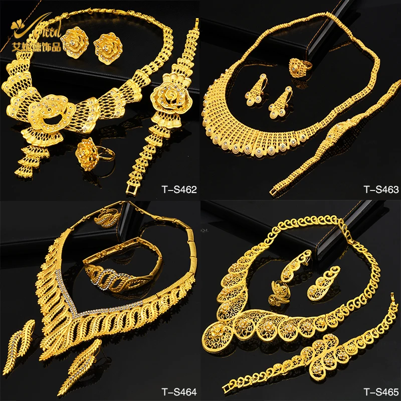 

ANIID Dubai Gold Plated Luxury Jewelry Set African Arabic Indian Charm Flower Necklace Set Nigeria Bridal Wedding Banquet Gift