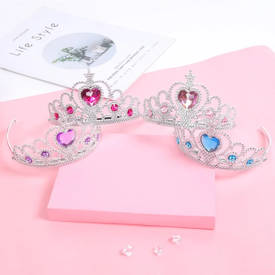 4pcs Queen Crown Frozen Blue Crown Magic Wand Kids Princess Magic Wand Fairy Wand Girls Show Dress Up Pink Purple Rose Headwear view 2