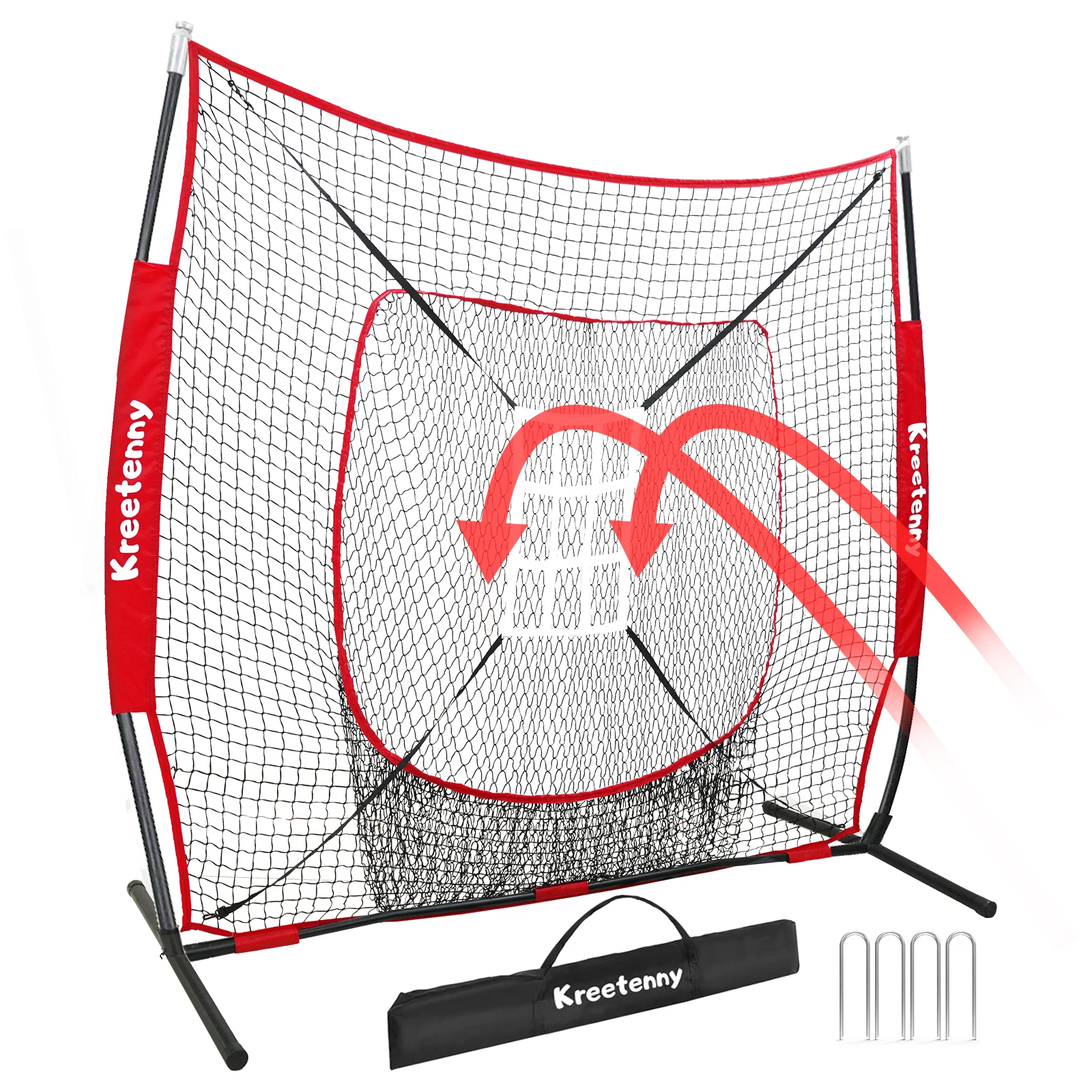 7x7ft Baseball Softball Practice Net: for Hitting and Pitching Practice and Training - with Bow Frame