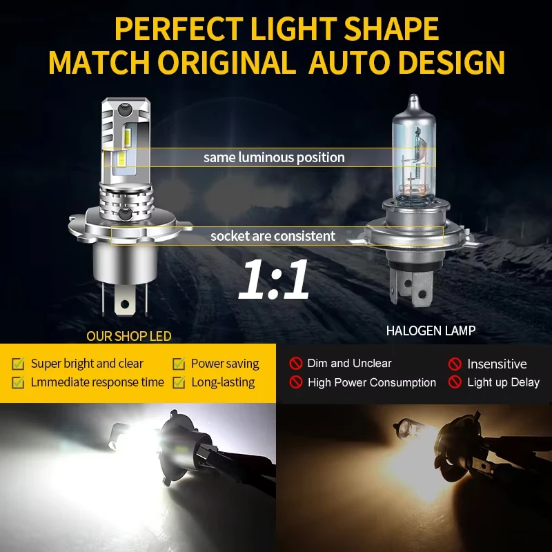 

2 шт. H4 9003 HB2 светодиодная лампа турбо-фара дальнего и ближнего света для Audi BMW Mercedes Benz Ford VW Honda для аксессуаров для мотоциклов