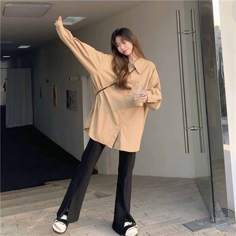 Spring Shirts Women Loose Long Sleeve Chic All-match Solid Tops Office Lady Elegant Single Breasted Korean Style Clothing Street