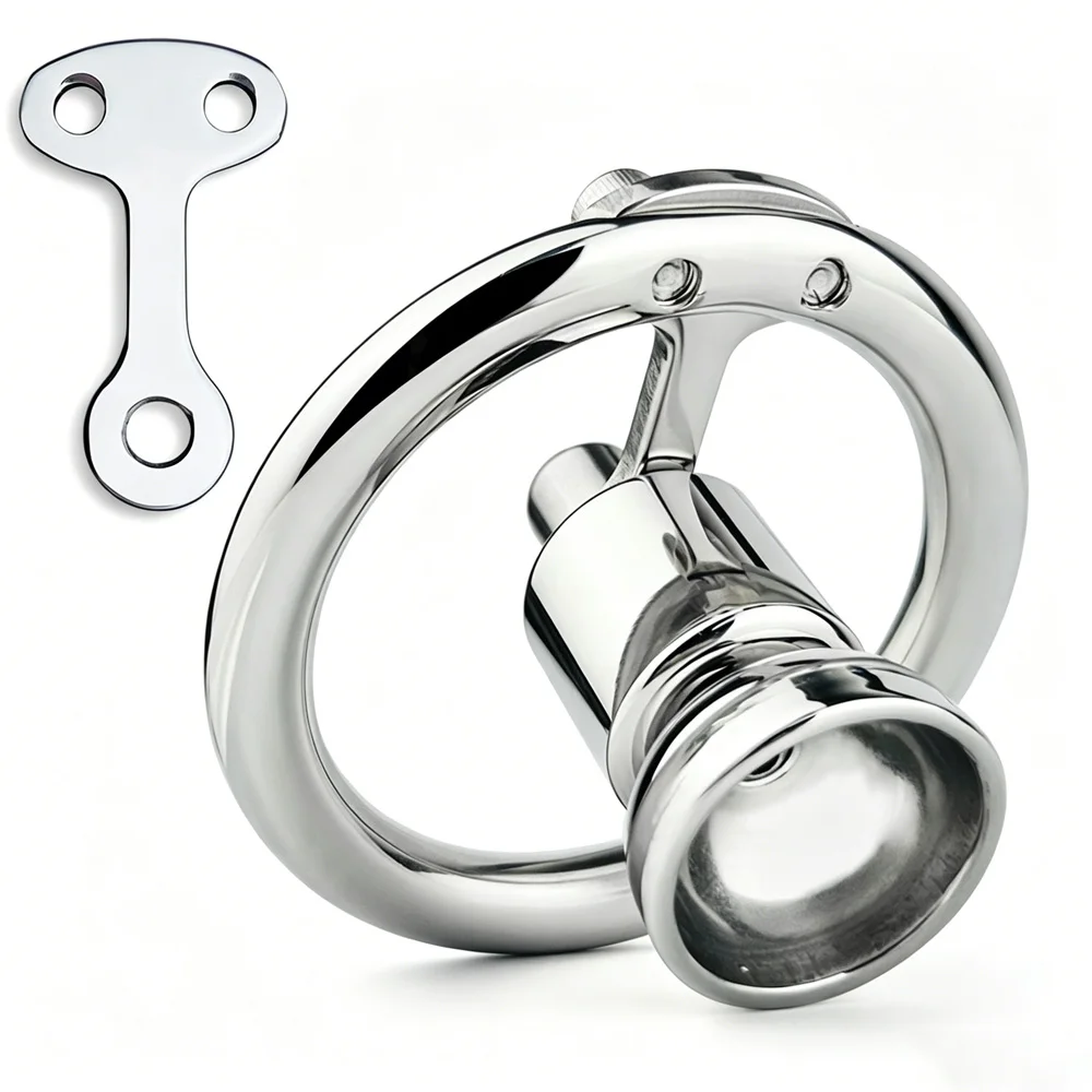 LEZEE Flat Chastity Cage Male Penis Cages With Fake Dildo Locking Ring Cock Lock Sissy Bondage Device Adult Sex Toys For Men