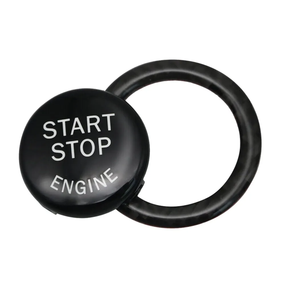 2pcs/set Engine Start Stop Button Replacement Cover With Ring For BMW E90 E92 E93 2009-2012 Black Carbon Fiber Car Sticker