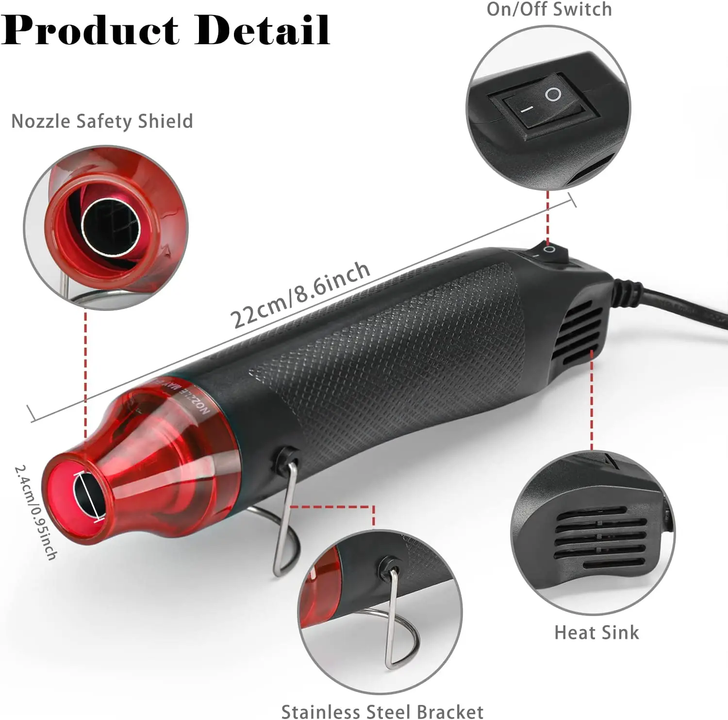 Imagem -02 - Pistola de ar Quente Elétrica com Ventilador de Calor Kit de Ferramentas para Faça Você Mesmo Shrink Tubing Envoltório de Solda Carimbo de Borracha de Plástico com Tubo Termorretrátil 300w