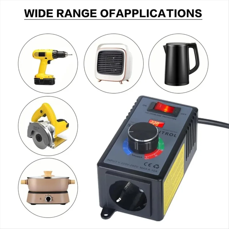 AC 220-240V 10A Motor Speed Voltage Regulator Max 4000W EU Plug Variable Power Adjuster with Overload Protection