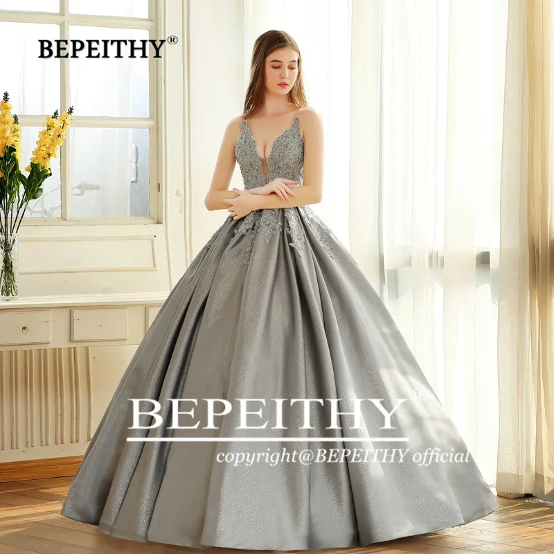 BEPEITHY-vestido De noche con tirantes finos, corpiño De encaje, tela brillante, Abiye, fiesta De graduación, 2021