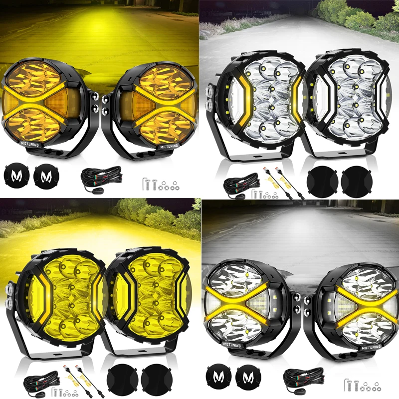 

MICTUNING Side Shooter Offroad White/Yellow Lights,DRL Amber Turn Signal LED Round Light Pods,IP68 Waterproof Driving Fog Lamp