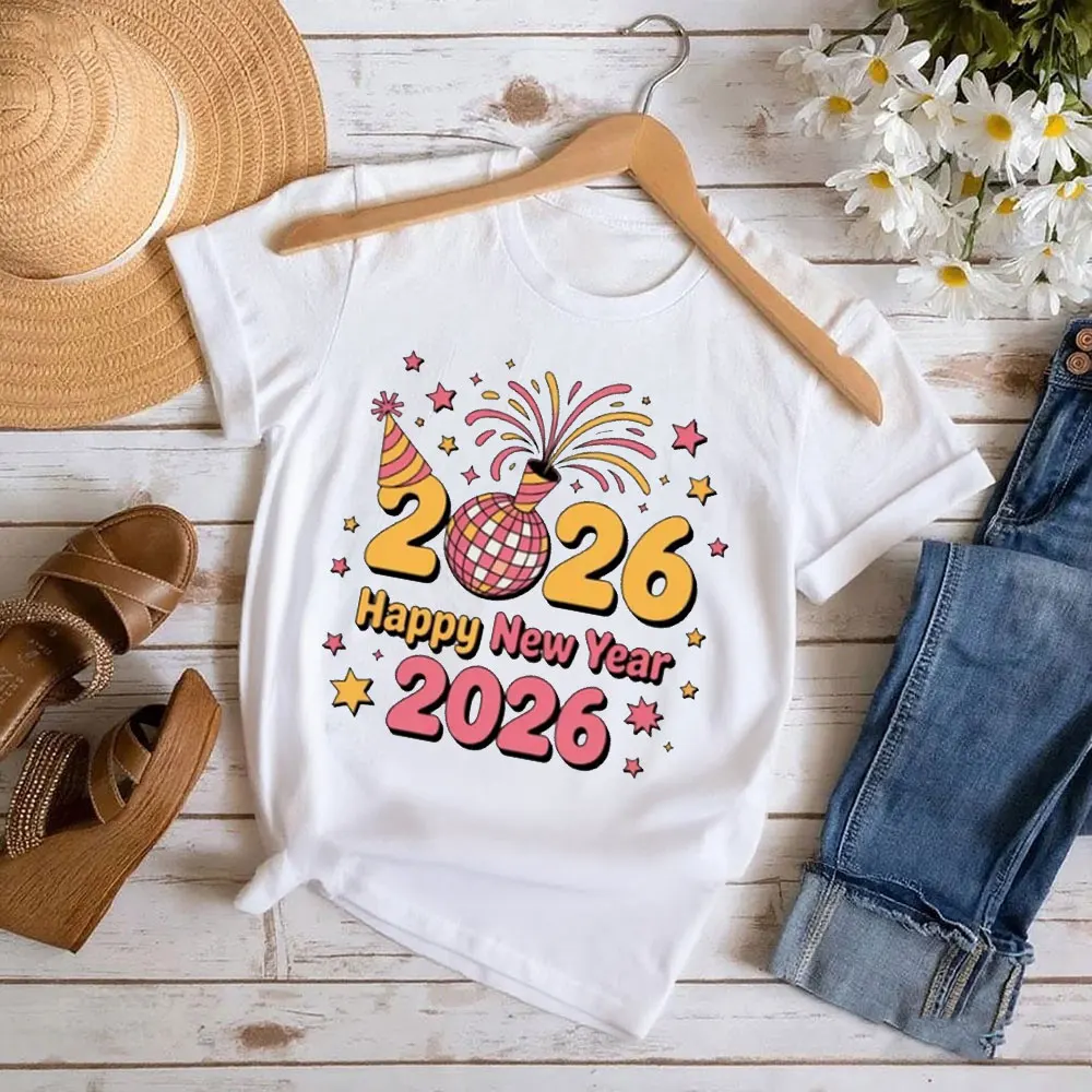 

С Новым годом 2026 С Рождеством 2026 Женская футболка унисекс с принтом Топы Высококачественные хлопковые топы Уличная одежда Эстетичная одежда