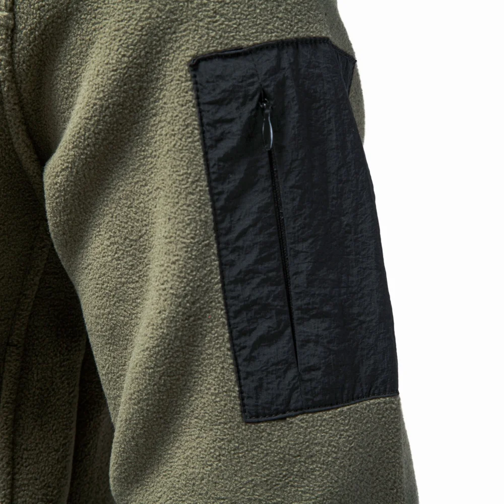 AIOPESON Herren Fleece-Sweatshirt mit mehreren Taschen, Stehkragen, Druckknöpfen, einfarbig, lässiger Outdoor-Pullover, warm für Herbst und Winter. – Detail 11