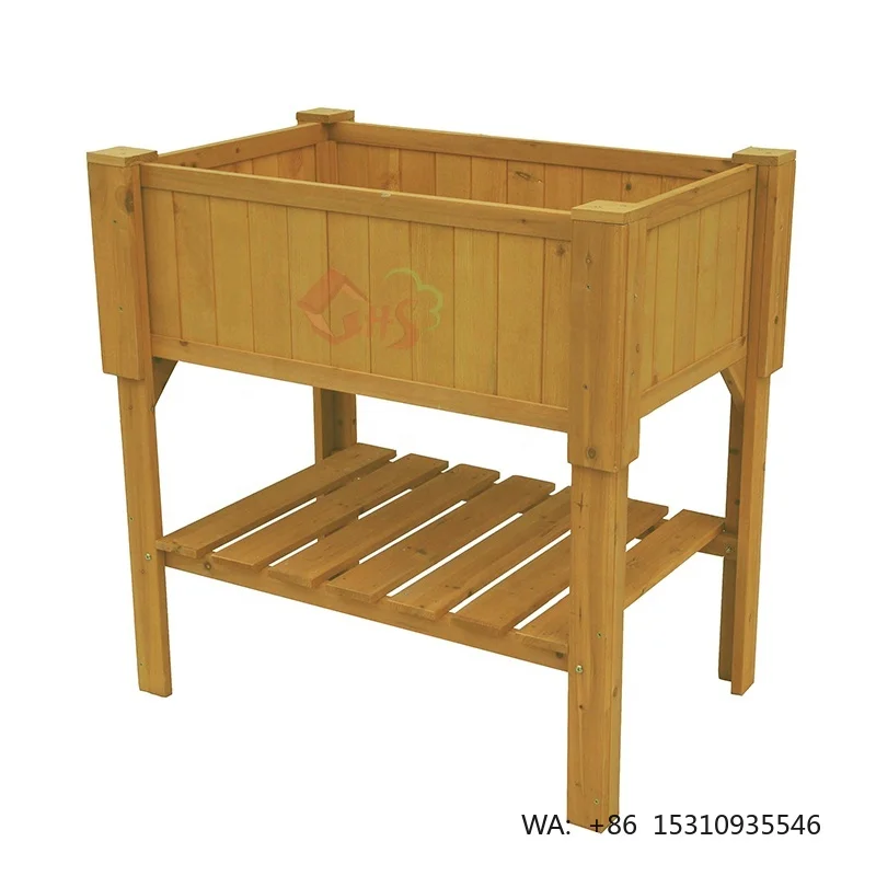 wood timber box flower rectangular vegetable planter raised garden bed