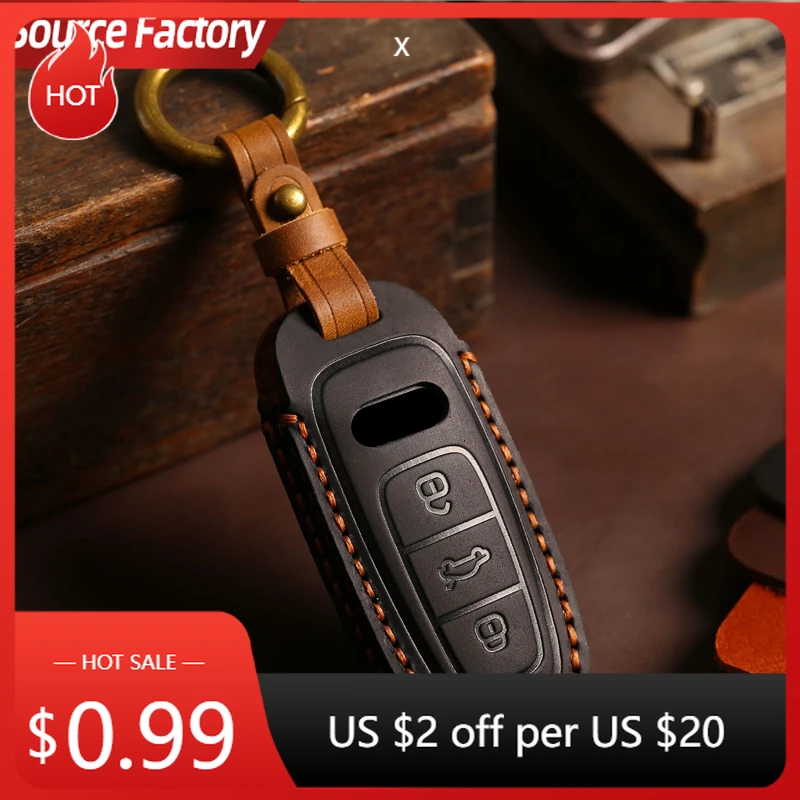 

Car Stickers High Quality Leather Car Remote Key Cover Case Holder shell For Audi New A3L A4L A5 A6L A7L Q4 e-trom Q5 Q6 Q7