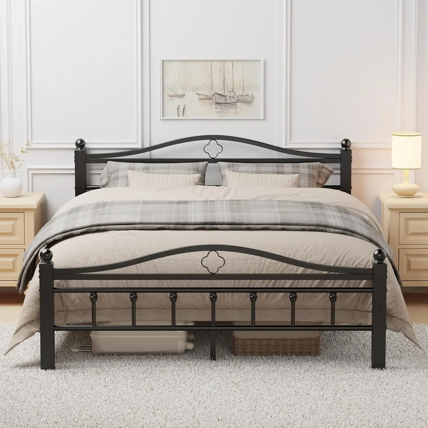 Queen Metal Bed Frame with Headboard | 1500LBS Heavy Duty, With Footboard, No Box Spring Needed, Noise Free, 12'' Under-Bed