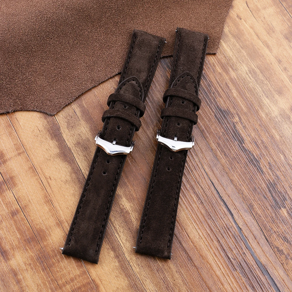 Soft Suede Leather Watch Strap 16mm 18mm 19mm 20mm 22mm Handmade Coffee Watchband Replacement Wristband Pin Buckle for Watch