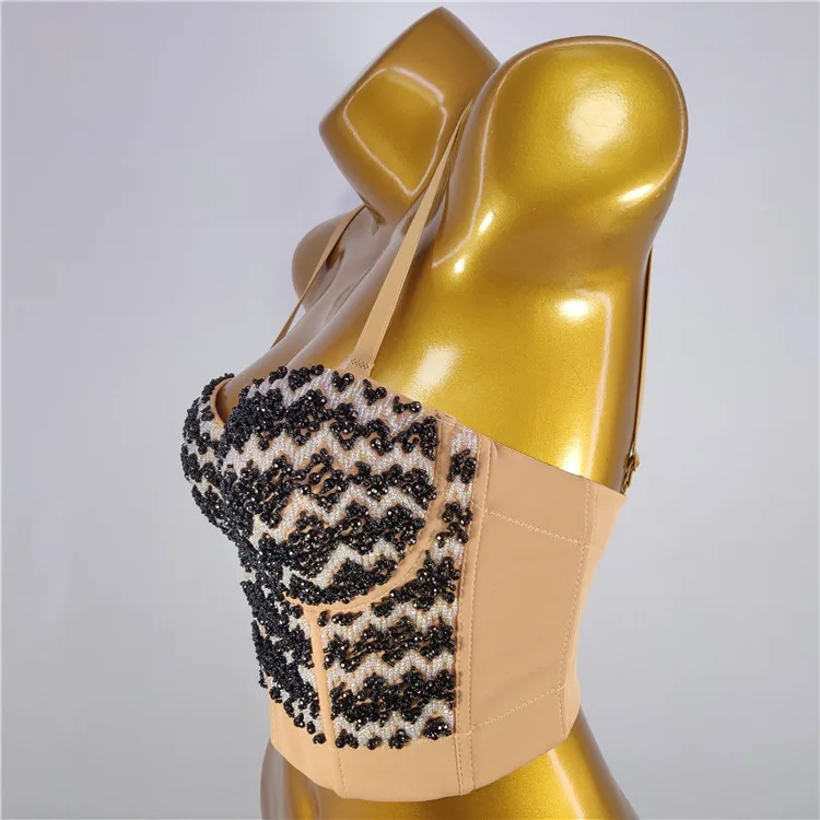 

Fashion Nightclub Sexy New European and American off-Shoulder Splicing Sling Solid Color Short Black Nightclubs Thinner Fit Vest