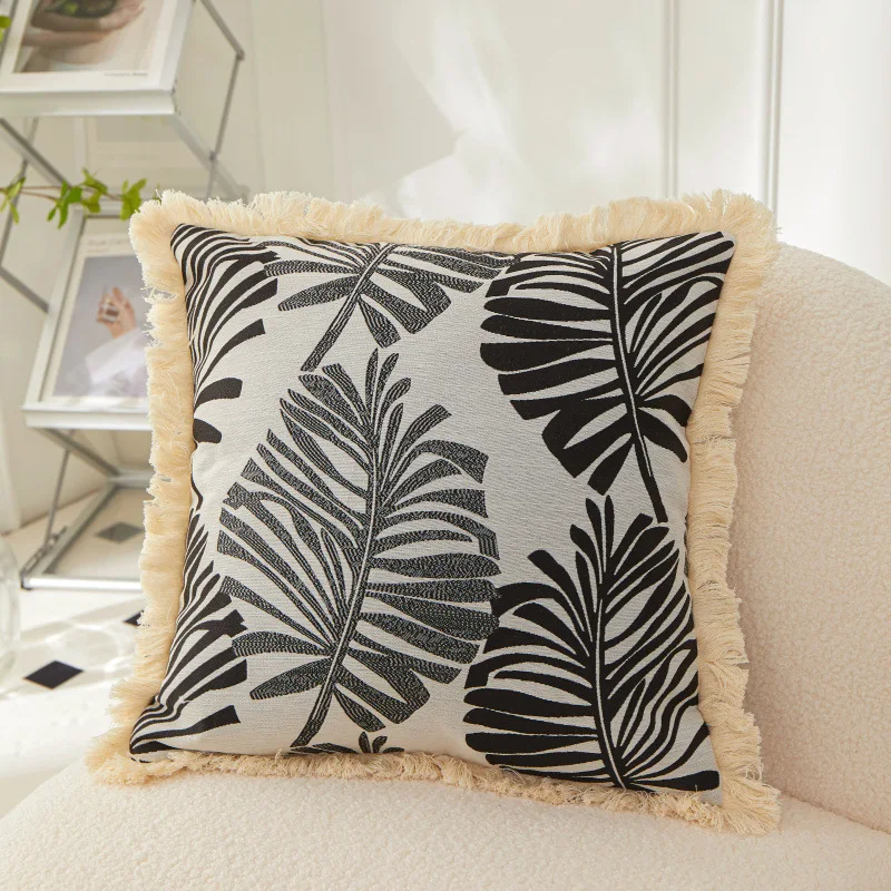

Inyahome 2 PCS Farmhouse Fringe Throw Pillow Covers Leaves Jacquard Pillowcase Cushion Cover with Tassels подушки декоративные