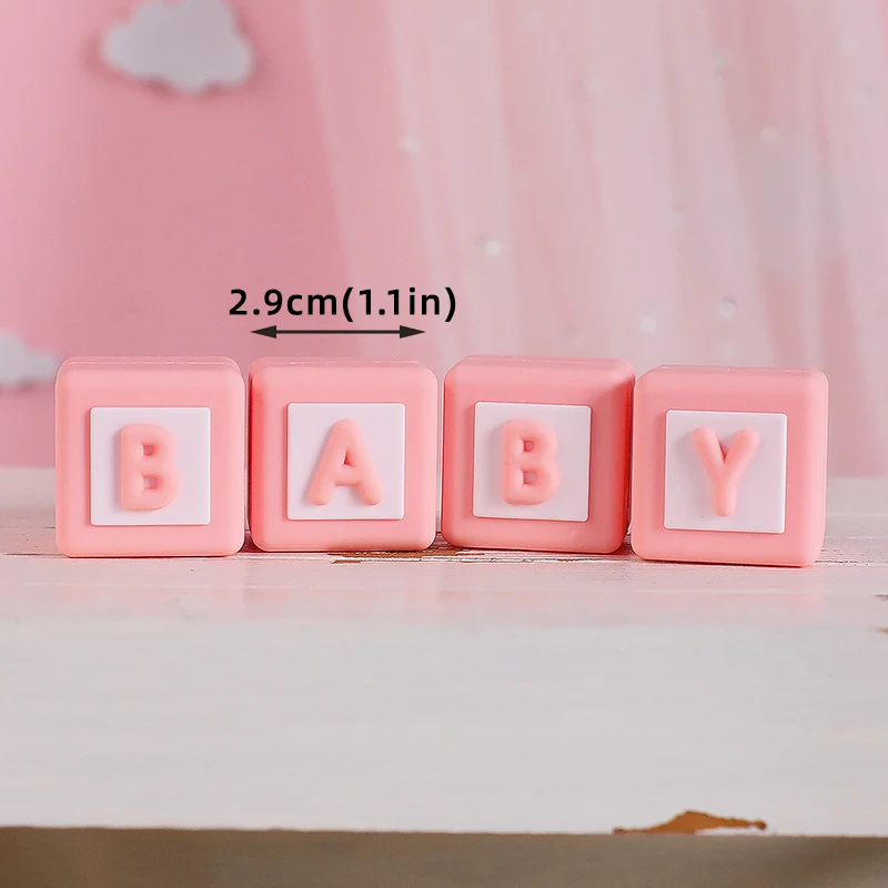 Baby-Bausteine Auto Trojanisches Pferd Blau Rosa Bär Tortendekoration für Jungen Mädchen Babyparty Geburtstagstorten-Deko-Set – Detail 14